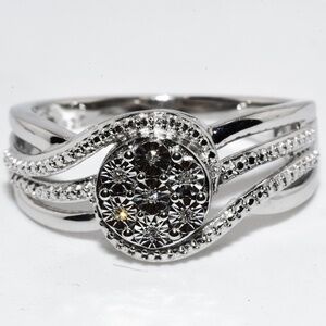 $395 .925 Sterling Silver .03CT Natural White Diamond Cocktail Cluster Ring